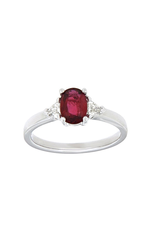 18K WHITE GOLD THREE-STONE RUBY AND DIAMONDS RING  G0741